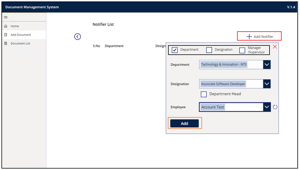 29. employee can select the notifier as shown below