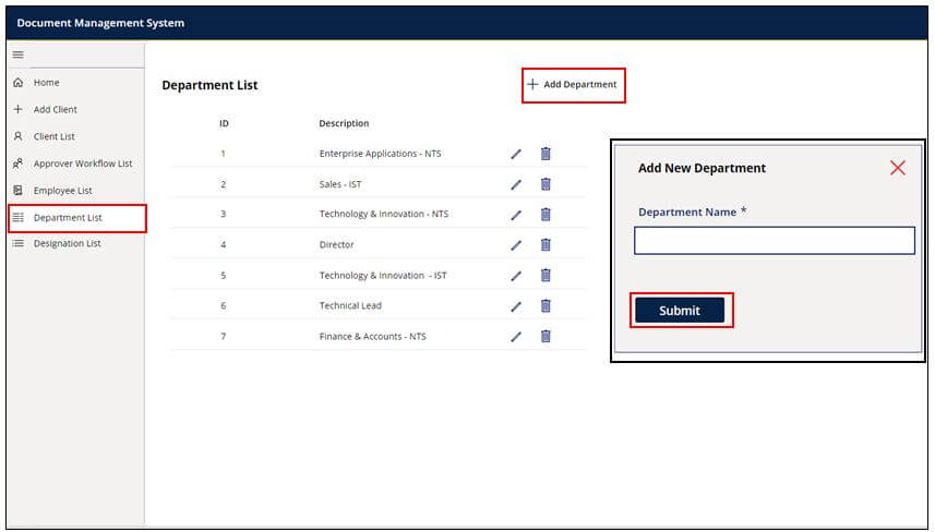 To create a new department - Document Approval System (1)